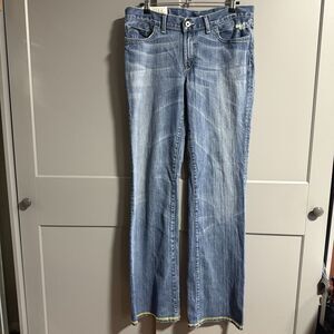 Loomstate Women Organic Cotton Justice Low Rise Bootcut Distress Jeans Waist 34"